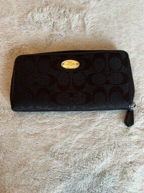 COACH Canvas Black Long Zip Around Wallet